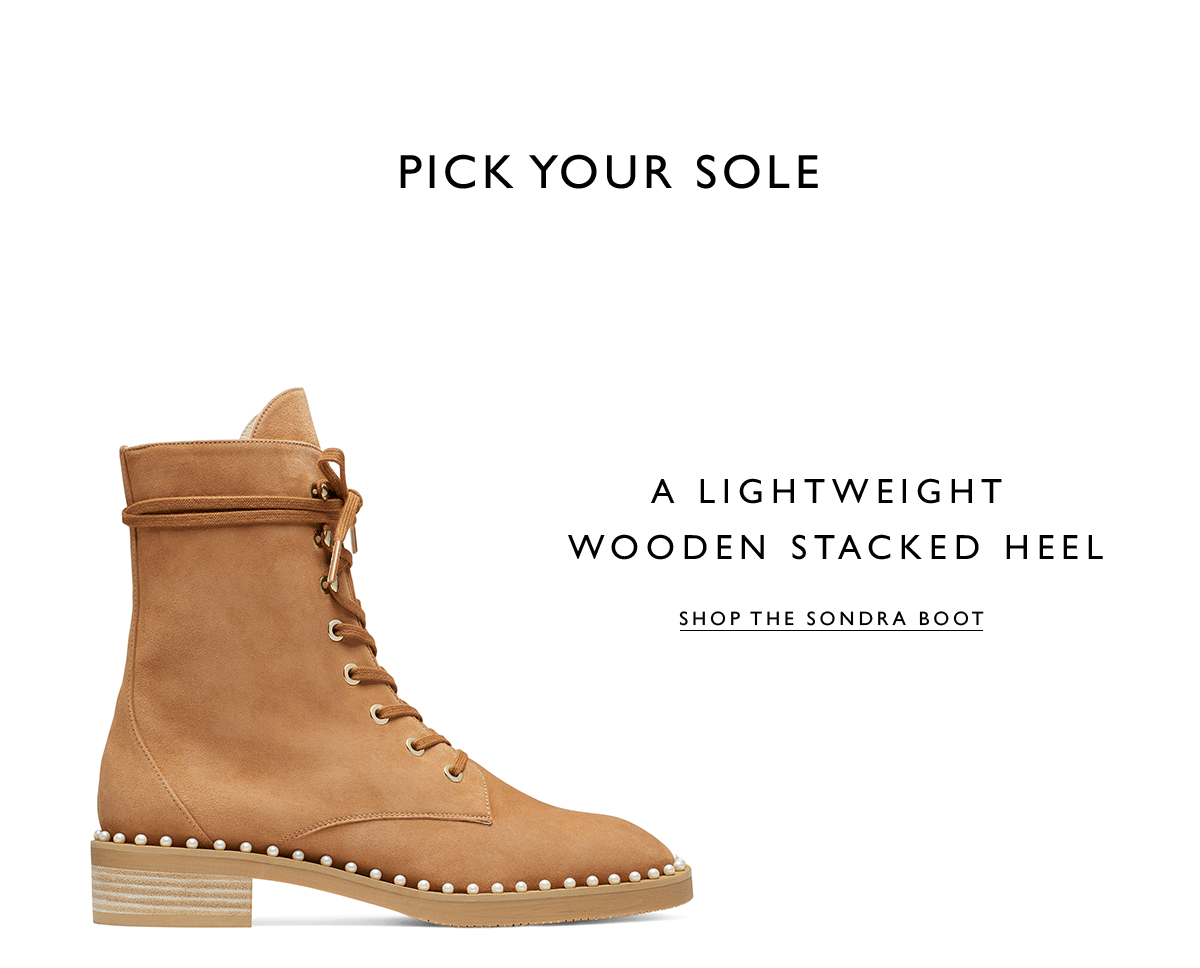 Pic your sole | A lightweight wooden stacked heel | Shop the Sondra Boot