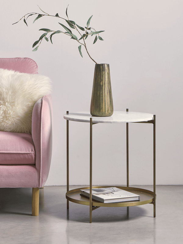 Round Marble & Brass Side Table