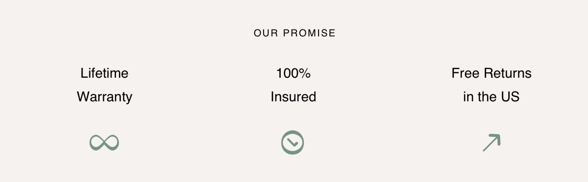 Our promise, lifetime warranty, 100% insured, free returns in the US