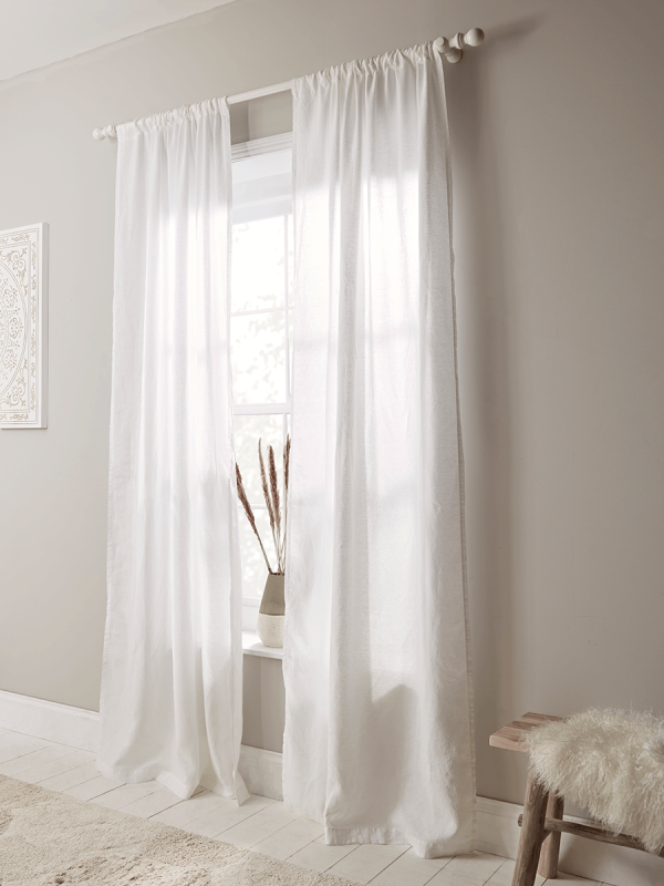 Washed Linen Curtain Pair - White