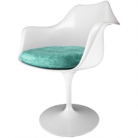 White and Luxurious Turquoise Tulip Style Armchair