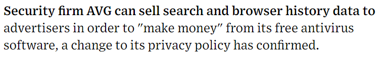 Quote from the Wired article about AVG''s privacy policy change.