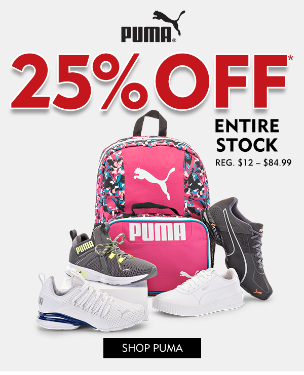 25% off entire stock of Puma. Shop Puma