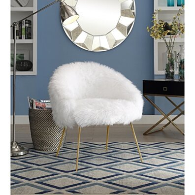 Pamela Faux Fur Accent Chair - Metal Legs | Glam | Living Room, Entryway, Bedroom | Inspired Home