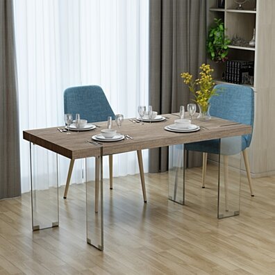 Migdon Modern Dark Sonoma Oak Faux Wood Dining Table with Tempered Glass Legs
