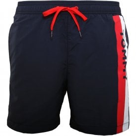 Side Stripe Logo Slim-Fit Swim Shorts, Navy