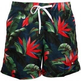 Floral Print Swim Shorts, Tropical Green