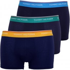3-Pack Premium Essentials Boxer Trunks, Navy with green/yellow/blue
