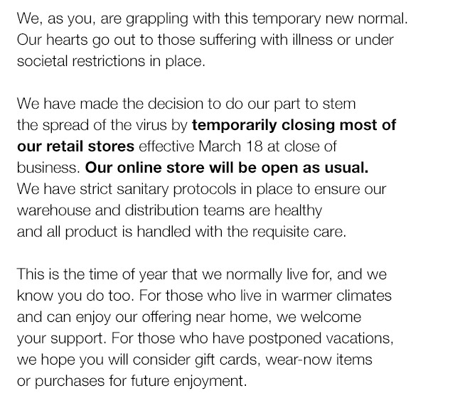 Temporarily closing retail stores