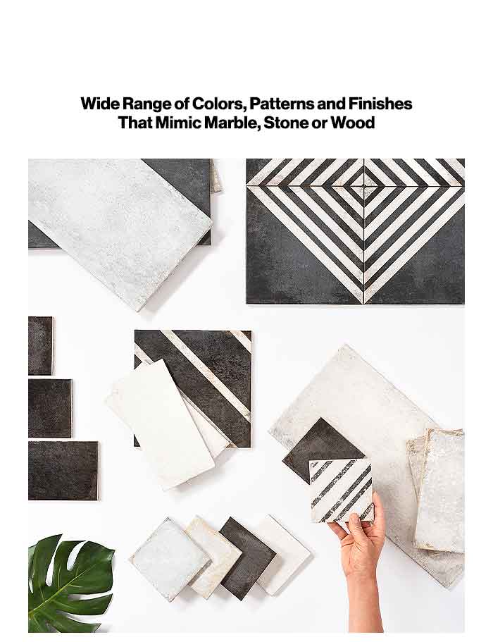 Wide Range of Colors, Patterns and Finishes That Mimic Marble, Stone or Wood