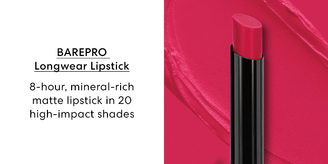 Barepro Longear Lipstick - 8-hour, mineral-rich matte lipstick in 20 high-impact shades