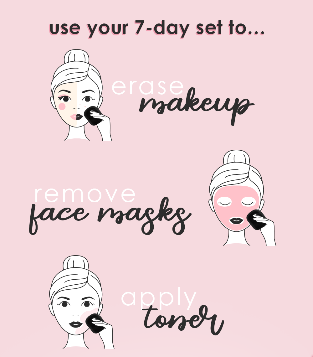 erase makeup, remove face masks, apply toner