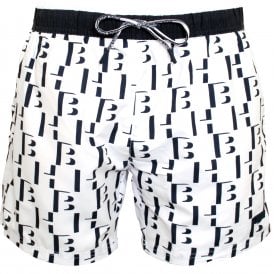 HB Print Swim Shorts, White/navy