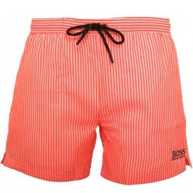 Striped Seersucker Swim Shorts, Orange