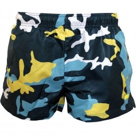 Barreleye Camo Print Swim Shorts, Teal Blue