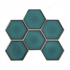 Hexagon Gloss Teal (9.5cm x 9.5cm)  25.6cm x 19.7cm  Wall Mosaic