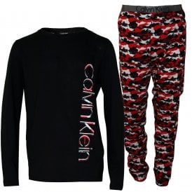 Boys Long-Sleeve Logo Camo Jersey Pyjama Set, Red/Black