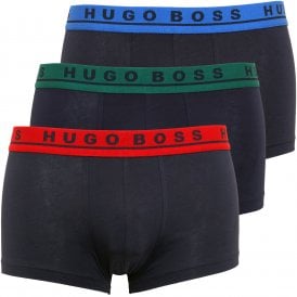 3-Pack Boxer Trunks, Navy with blue/green/red