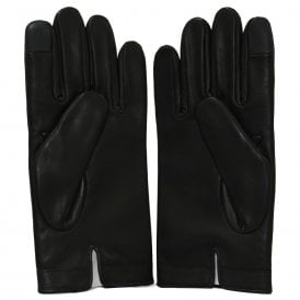 Embossed Logo Leather Touchscreen Gloves, Black