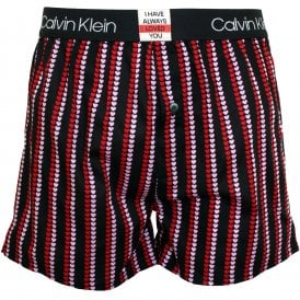 Love Statement 1981 Hearts Print Woven Boxer Shorts Gift Set, Black/red