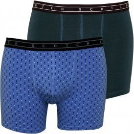 2-Pack Geometric Print and Solid Boxer Briefs Gift Set, Blue/Green