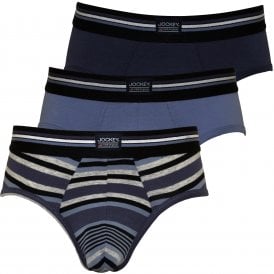 3-Pack Stripes & Solid Cotton Stretch Briefs, Blue Combination