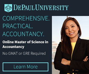 DePaul University. Comprehensive. Practical. Accounting. Online Master of Science in Accountancy. No GMAT or GRE required. Learn more.