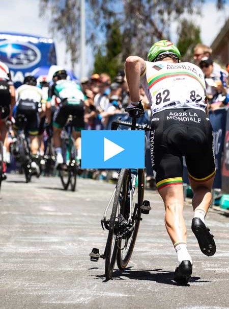 VIDEO: cyclist climbing up hill