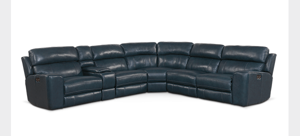Designer Looks Comfortech reclining. Newport 6-Pc. dual-power reclining sofa. Dual-Power Reclining adjustable headrest and footrest. Built-In USB Charging Port keeps you connected. Built-In Cupholders drinks within reach. Real Leather quality materials youll love. Added Extras memory seating and full-extension reclining $3399.94 was $3699.94 or $3699.94 or pay only $100 per month for 37 months shop now