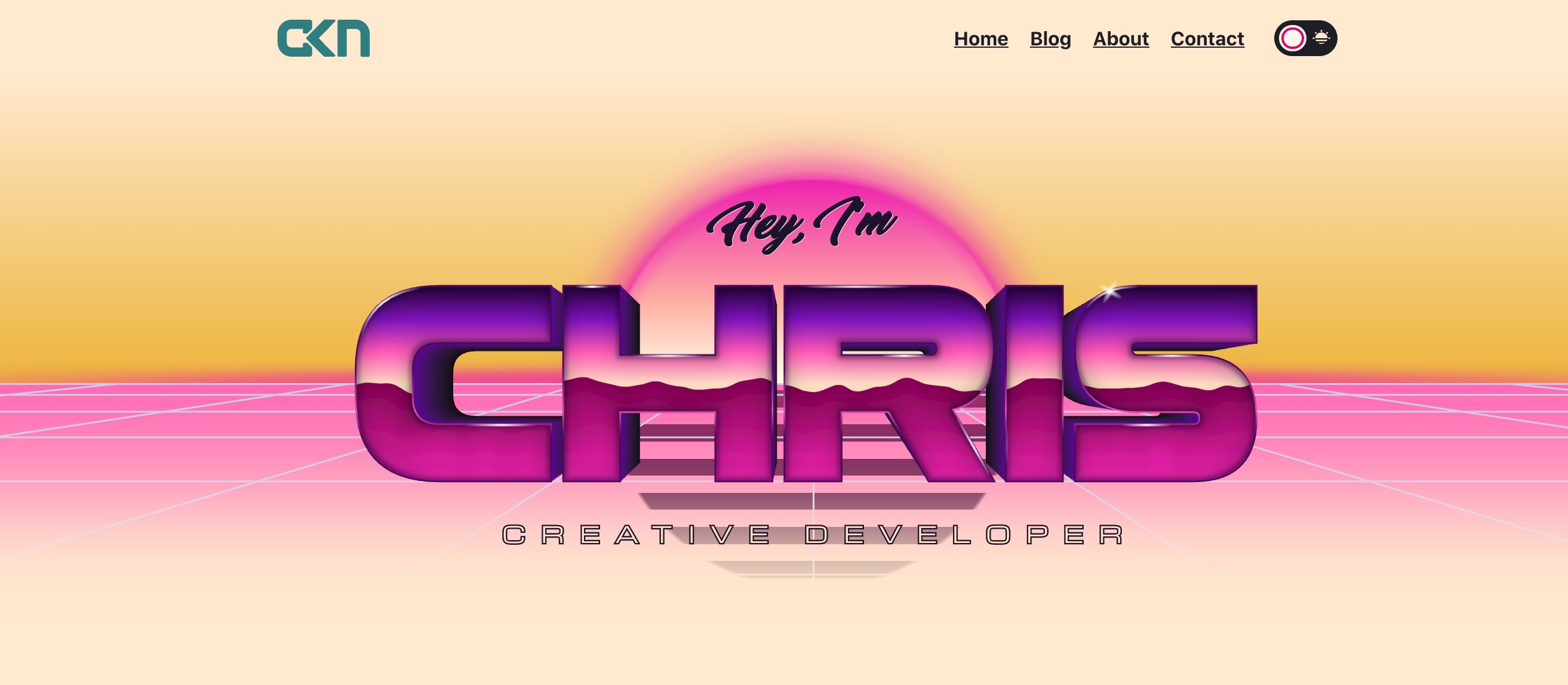 An extremely 80s homepage with Chris in huge, shiny letters