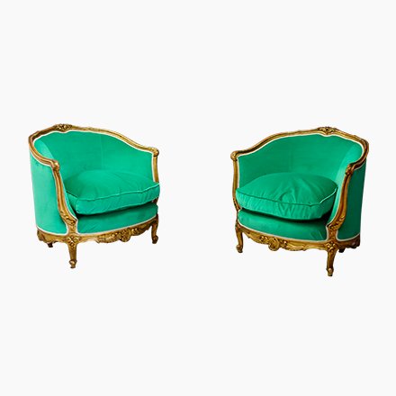 Image of Antique Louis XV Gilded & Carved Wood Armchairs, Set of 2