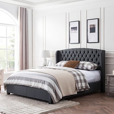 Elizabeth Fully-Upholstered King-Size Platform Bed Frame, Low-Profile, Contemporary