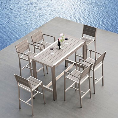 Medici New Aluminum Polywood Resin 7-PC Dining Bar Table & Barstool Set