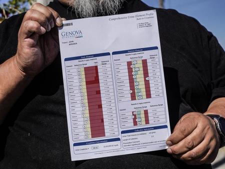 Results of John Miranda's recent urine screening show elevated levels of manganese, one of the heavy metals polluting the shipyard. Sharon Wickham / San Francisco Public Press