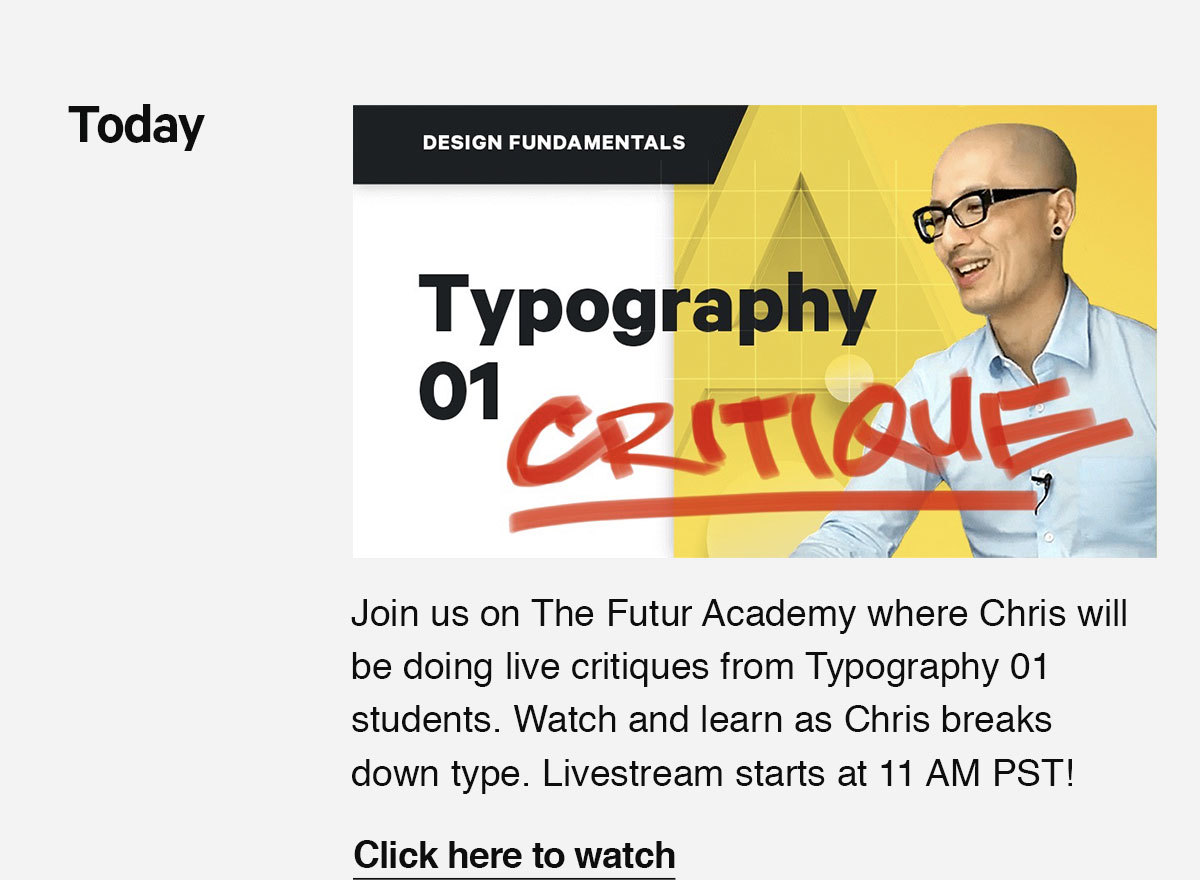 Tune into our Typography critique livestream with Chris!