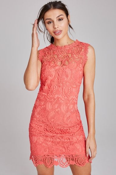 Grafton Coral Lace Shift Dress