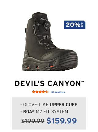 Shop Korkers Devil's Canyon boots for River/Creek Fishing - 20% off for Memorial Day - Shop Now