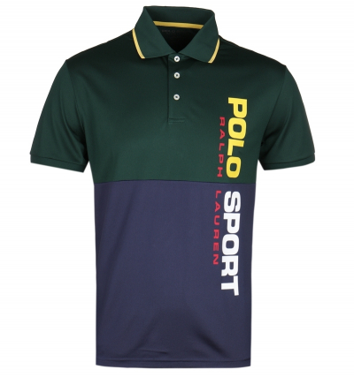 Polo Sport Colour Block Navy & Green Polo Shirt