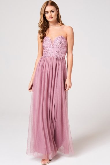 Phoebe Canyon Rose Floral Hand-Embellished Bandeau Maxi Dress