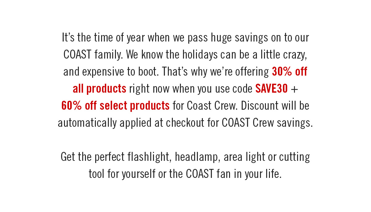 COAST Crew Savings Black Friday Sale 