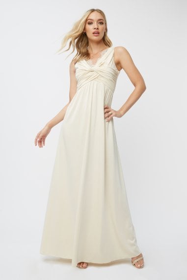 Bridesmaid Teigen Cream Twist Detail Maxi Dress