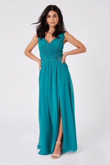 Bridesmaid Halston Aquatic Jade Lace-Applique Maxi Dress