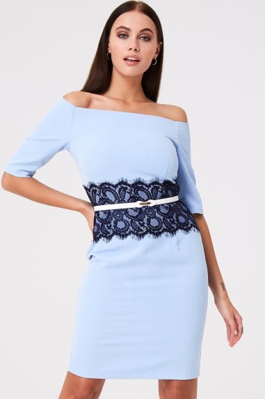 Lowndes Blue Lace Waist Bardot Dress