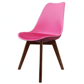 Eiffel Inspired Bright Pink Plastic Dining Chair with Squared Dark Wood Legs