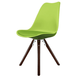 Eiffel Inspired Green Plastic Dining Chair with Pyramid Dark Wood Legs