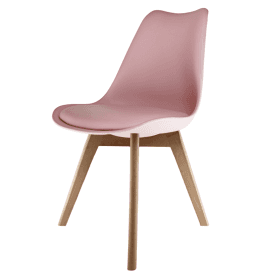 Eiffel Inspired Blush Pink Plastic Dining Chair with Squared Light Wood Legs