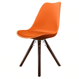 Eiffel Inspired Orange Plastic Dining Chair with Pyramid Dark Wood Legs