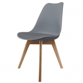 Eiffel Inspired Dark Grey Plastic Dining Chair with Squared Light Wood Legs
