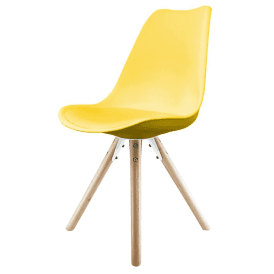 Eiffel Inspired Yellow Plastic Dining Chair with Pyramid Light Wood Legs