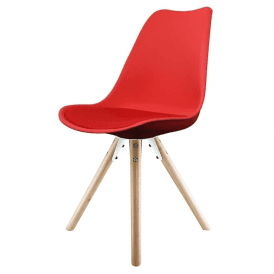 Eiffel Inspired Red Plastic Dining Chair with Pyramid Light Wood Legs